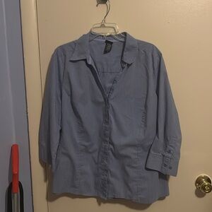 Basic Editions 2X Blue and White Stripped Button Up Shirt